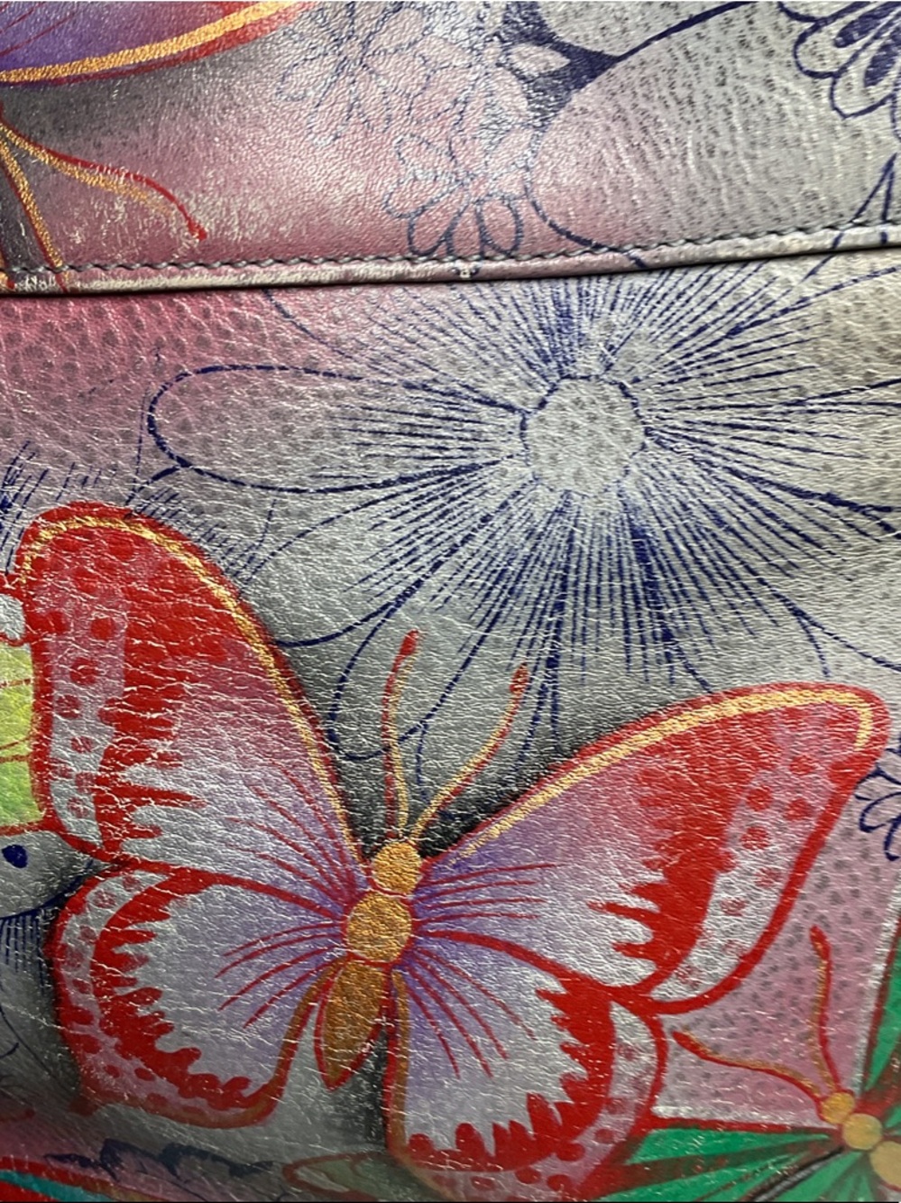 Anuschka Teal Strap Hand-Painted Metallic Butterfly Shoulder Bag - Picture 6 of 13